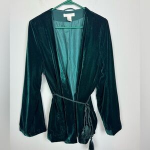 H&M Green Velvet Holiday Jacket With Tasseled Belt Size 10 New